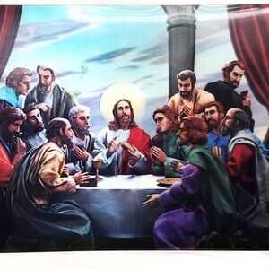 Lenticular 3D Jesus Last Supper Apostles Religious Print Vintage Vtg